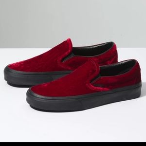 red velvet vans slip on 